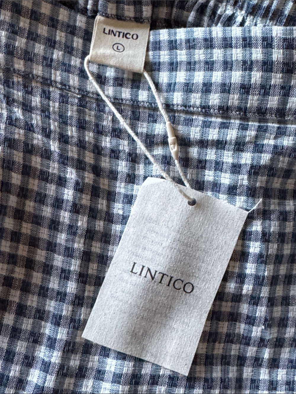 Lintico Marina Linen Checked Elastic Waist dusty blue minimalist utility skirt - Picture 9 of 10